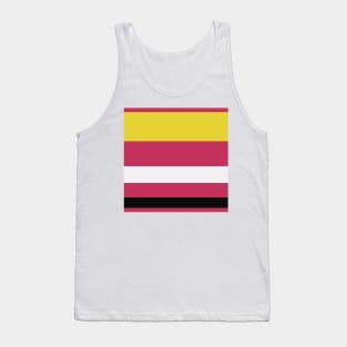 A fashionable stew of Very Light Pink, Dark, Almost Black, Dark Pink and Piss Yellow stripes. Tank Top